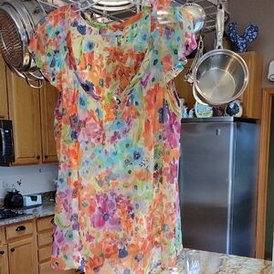 Old Navy Sheer Floral Multicolor Top Size XL
